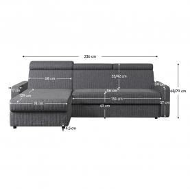 Sarok ülőgarnitúra. szürke. balos. MORA ROH