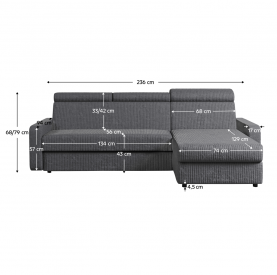 Sarok ülőgarnitúra. szürke. jobbos. MORA ROH