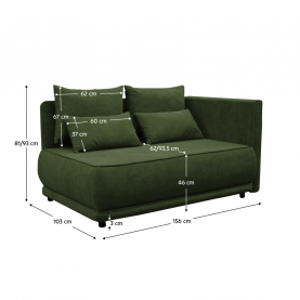 Kihúzható kanapé. zold. jobbos. LIAMI