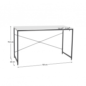 Íróasztal. fehér/fekete. 120x60 cm. MELLORA