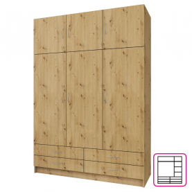 Ruhásszekrény. háromajtós. artisan tolgy. GERI NEW Ruhásszekrény. háromajtós. artisan tolgy. GERI NEW