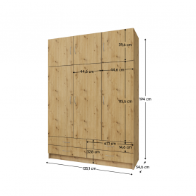 Ruhásszekrény. háromajtós. artisan tolgy. GERI NEW Ruhásszekrény. háromajtós. artisan tolgy. GERI NEW