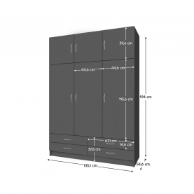 Ruhásszekrény. háromajtós. grafit. GERI NEW Ruhásszekrény. háromajtós. grafit. GERI NEW