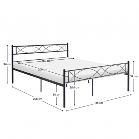 Fém ágy ráccsal. 160x200. fekete. STELVIA