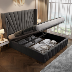 Ágy ráccsal. 180x200. sotétszürke Velvet szovet. PENELOPE