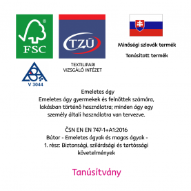 Emeletes ágy biztonsági akadállyal. 90x200. lucfenyő. BENY