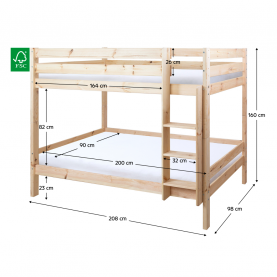 Emeletes ágy biztonsági akadállyal. 90x200. lucfenyő. BENY