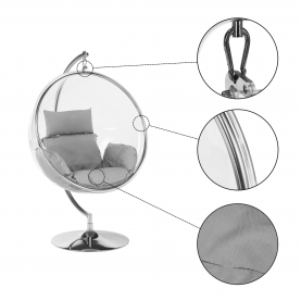 Függő fotel állvánnyal. átlátszó/ezüst/szürke. BUBBLE NEW TYP 3 Függő fotel állvánnyal. átlátszó/ezüst/szürke. BUBBLE NEW TYP 3