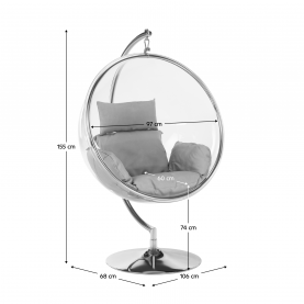 Függő fotel állvánnyal. átlátszó/ezüst/szürke. BUBBLE NEW TYP 3 Függő fotel állvánnyal. átlátszó/ezüst/szürke. BUBBLE NEW TYP 3