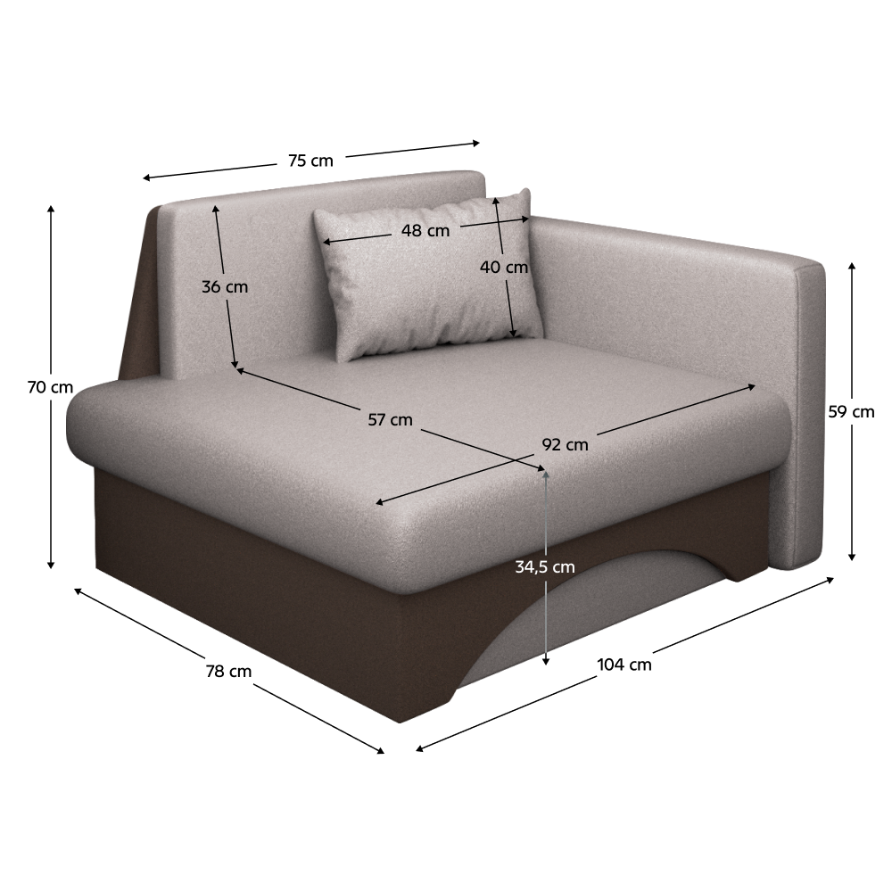 Kinyitható fotel. bézses szürke Taupe/barna. KUBOŠ NEW UNI