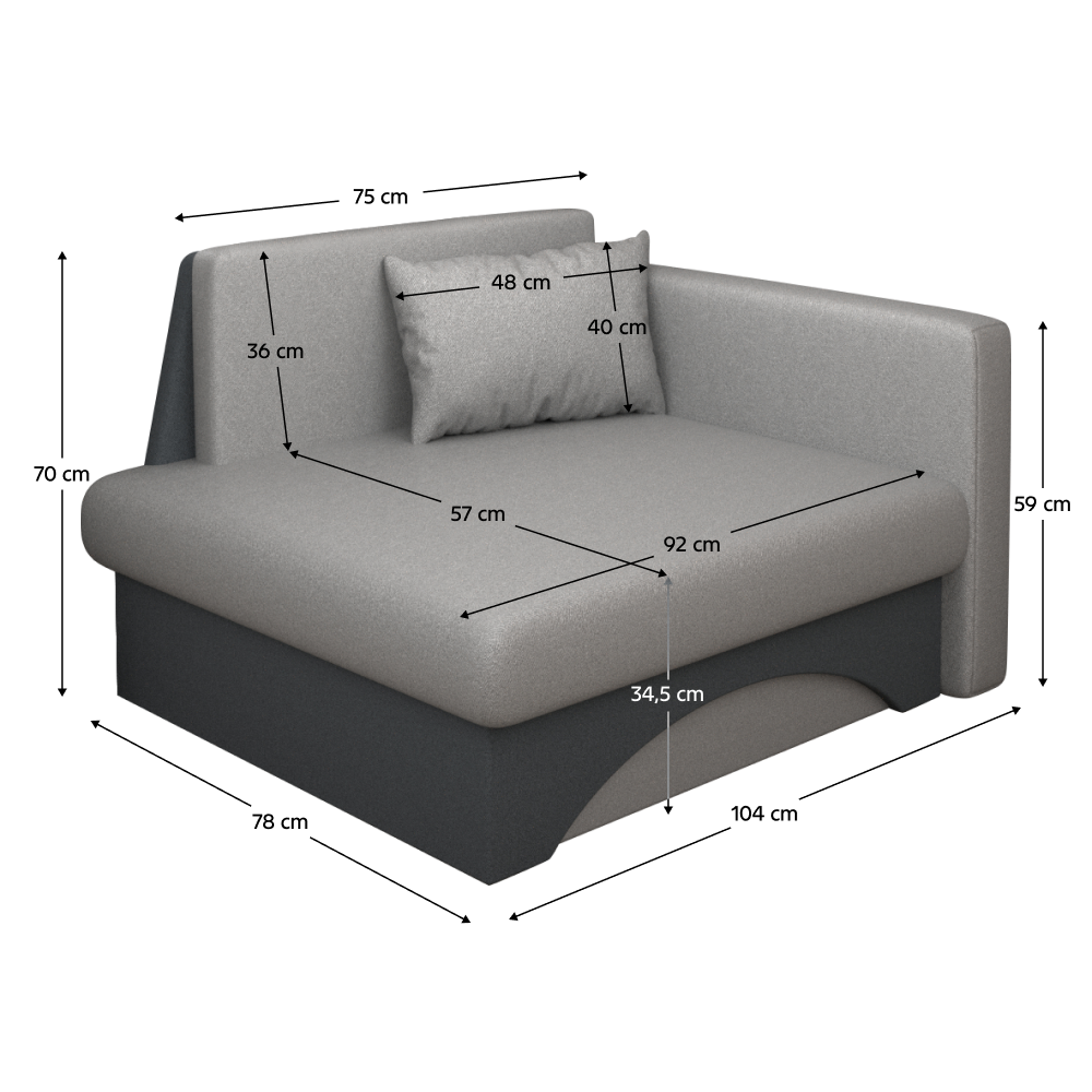 Kinyitható fotel. szürke/sotétszürke. KUBOŠ NEW UNI
