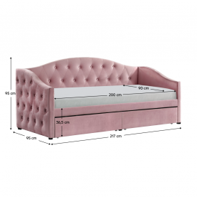 Ágy tárhellyel. 90x200. rózsaszín Velvet szovet. ZASKA