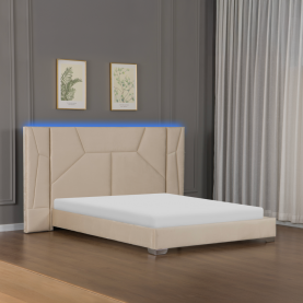 Ágy ágyráccsal és LED világítással. 160x200. bézs Velvet szovet. ALTESA