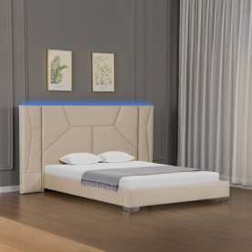 Ágy ágyráccsal és LED világítással. 160x200. bézs Velvet szovet. ALTESA