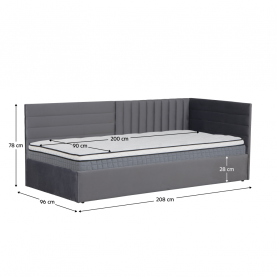 Ágy ágyráccsal. 90x200. szürke Velvet szovet. MEVIA