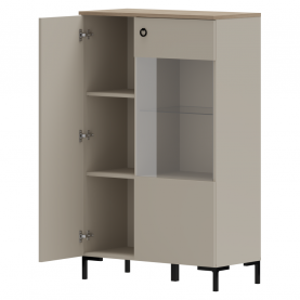 Alacsony vitrin. szürkésbarna Taupe/silverjack tolgy. DOMCA 1D1W/140 Alacsony vitrin. szürkésbarna Taupe/silverjack tolgy. DOMCA 1D1W/140