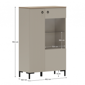 Alacsony vitrin. szürkésbarna Taupe/silverjack tolgy. DOMCA 1D1W/140 Alacsony vitrin. szürkésbarna Taupe/silverjack tolgy. DOMCA 1D1W/140