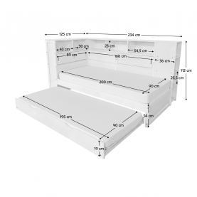 Ágy polcokkal és pótággyal. fehér. 90x200. LENDON Ágy polcokkal és pótággyal. fehér. 90x200. LENDON