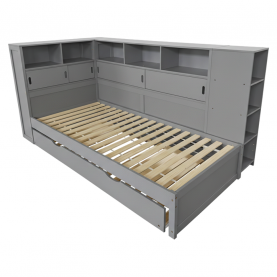 Ágy polcokkal és pótággyal. szürke. 90x200. LENDON