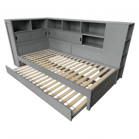 Ágy polcokkal és pótággyal. szürke. 90x200. LENDON