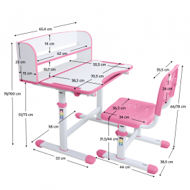 Novekvő íróasztal és szék. rózsaszín/fehér. set ZION