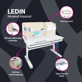 Novekvő íróasztal. natúr/fehér. LEDIN