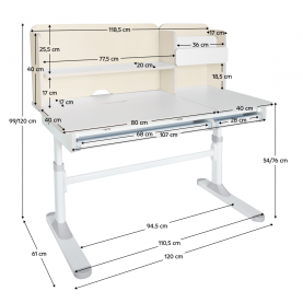 Novekvő íróasztal. natúr/fehér. LEDIN