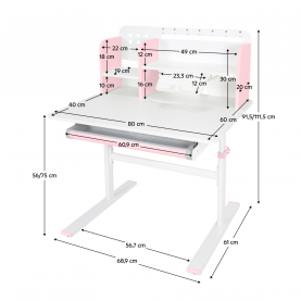 Novekvő íróasztal. rózsaszín/fehér. ADAN
