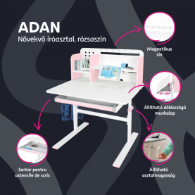 Novekvő íróasztal. rózsaszín/fehér. ADAN