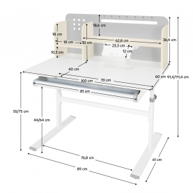 Novekvő íróasztal. szürke/fehér. ODIN