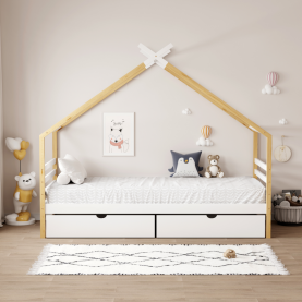 Montessori ágy. fehér/barna. 90x200. TARA