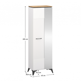 Szekrény tükorrel. fehér/evoke tolgy. VELIS 1D/40