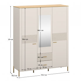 Szekrény tükorrel. kasmír/kő tolgy. RUNOL 3D2S