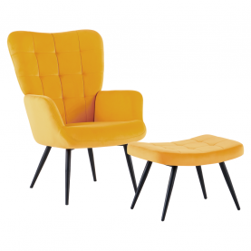 Fotel lábtartóval. sárga Velvet szovet/fekete. HABEN