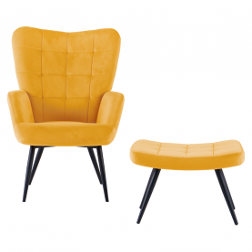 Fotel lábtartóval. sárga Velvet szovet/fekete. HABEN