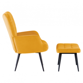 Fotel lábtartóval. sárga Velvet szovet/fekete. HABEN