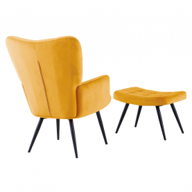 Fotel lábtartóval. sárga Velvet szovet/fekete. HABEN