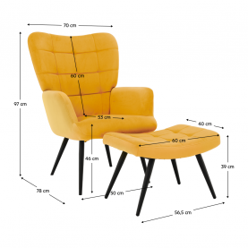 Fotel lábtartóval. sárga Velvet szovet/fekete. HABEN
