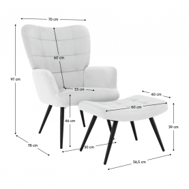 Fotel lábtartóval. világos szürke Velvet szovet/fekete. HABEN