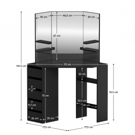 Sarok fésülkodőasztal. fekete. ELIO