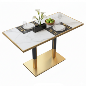 Bisztró asztal. fehér márvány/fekete/arany. 120x70 cm. DARIAN