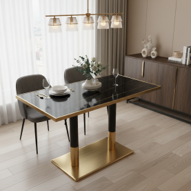 Bisztró asztal. fekete márvány/fekete/arany. 120x70 cm. DARIAN