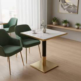 Étkező bisztró asztal. fehér márvány/fekete/arany. 70x70 cm. PRESTON