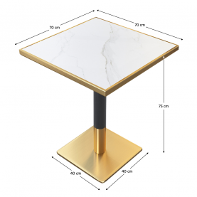 Étkező bisztró asztal. fehér márvány/fekete/arany. 70x70 cm. PRESTON