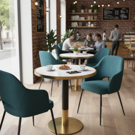 Étkező bisztró asztal. fehér márvány/fekete/arany. átmérő 80 cm. OREN