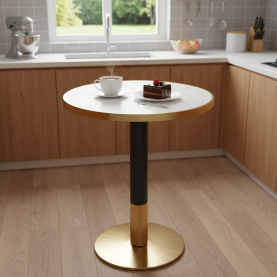 Étkező bisztró asztal. fehér márvány/fekete/arany. átmérő 80 cm. OREN