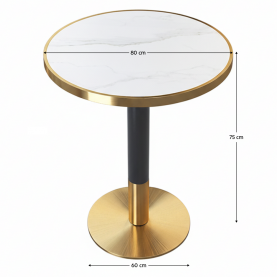 Étkező bisztró asztal. fehér márvány/fekete/arany. átmérő 80 cm. OREN