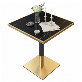 Étkező bisztró asztal. fekete márvány/fekete/arany. 70x70 cm. PRESTON
