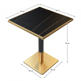 Étkező bisztró asztal. fekete márvány/fekete/arany. 70x70 cm. PRESTON