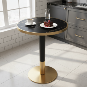 Étkező bisztró asztal. fekete márvány/fekete/arany. átmérő 80 cm. OREN